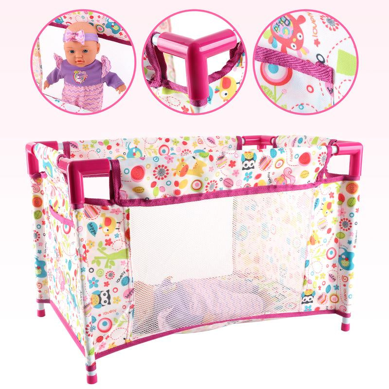 Deao Doll Stroller Nursery Role Play Set with a Variety of Feeding Toy and Play Mat Travel Cot Carrier Stroller and Travel Bag