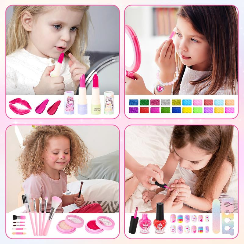 Pretend Play Makeup Kit,Washable Makeup Kit with Unicorn Bag,Make up Kit for Christmas Birthday Gifts