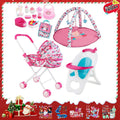 Deao Doll Stroller Nursery Role Play Set with a Variety of Feeding Toy and Play Mat Travel Cot Carrier Stroller and Travel Bag