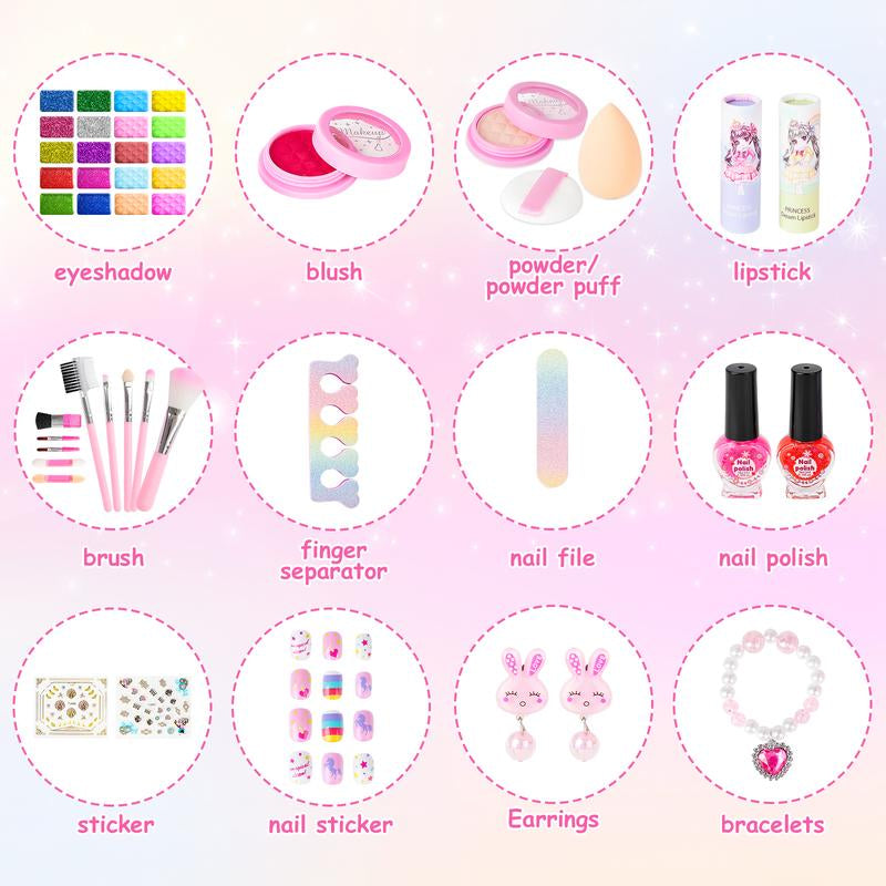 Pretend Play Makeup Kit,Washable Makeup Kit with Unicorn Bag,Make up Kit for Christmas Birthday Gifts