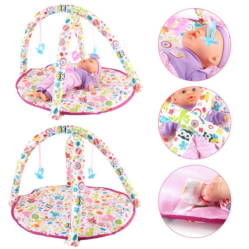 Deao Doll Stroller Nursery Role Play Set with a Variety of Feeding Toy and Play Mat Travel Cot Carrier Stroller and Travel Bag