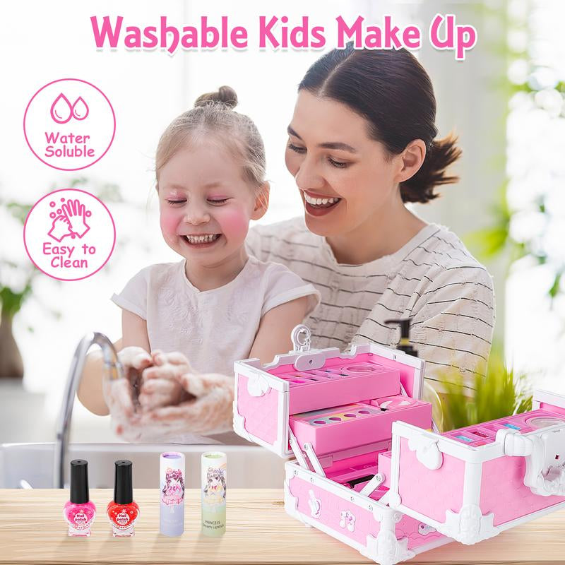 Pretend Play Makeup Kit,Washable Makeup Kit with Unicorn Bag,Make up Kit for Christmas Birthday Gifts